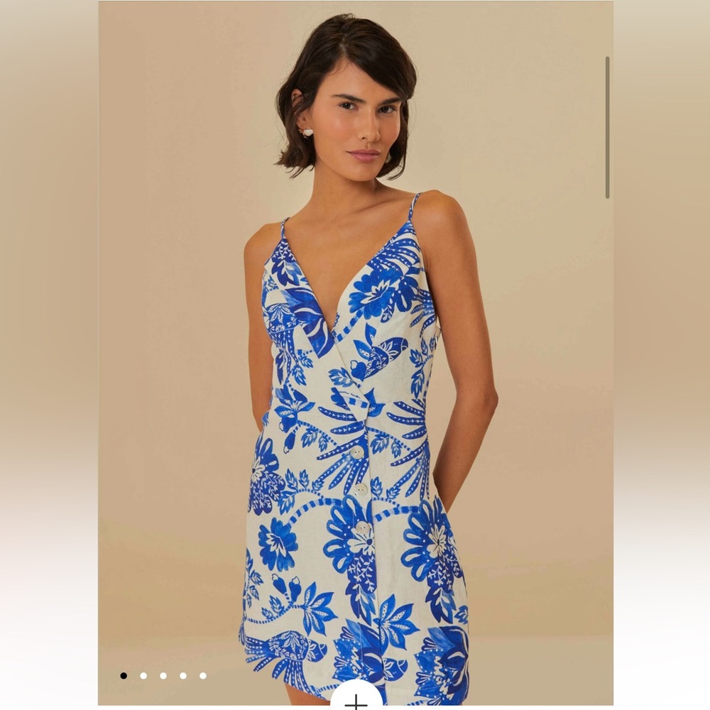 Farm Rio Off-White Floral Birds Euroflax Mini Dress